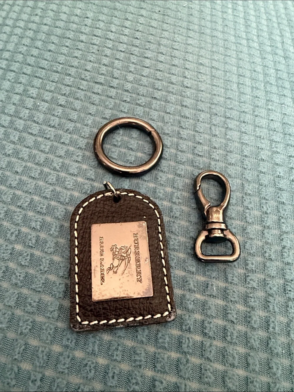 Burberry Dark Brown Leather Key Tag with Silver Plaque and Hardware